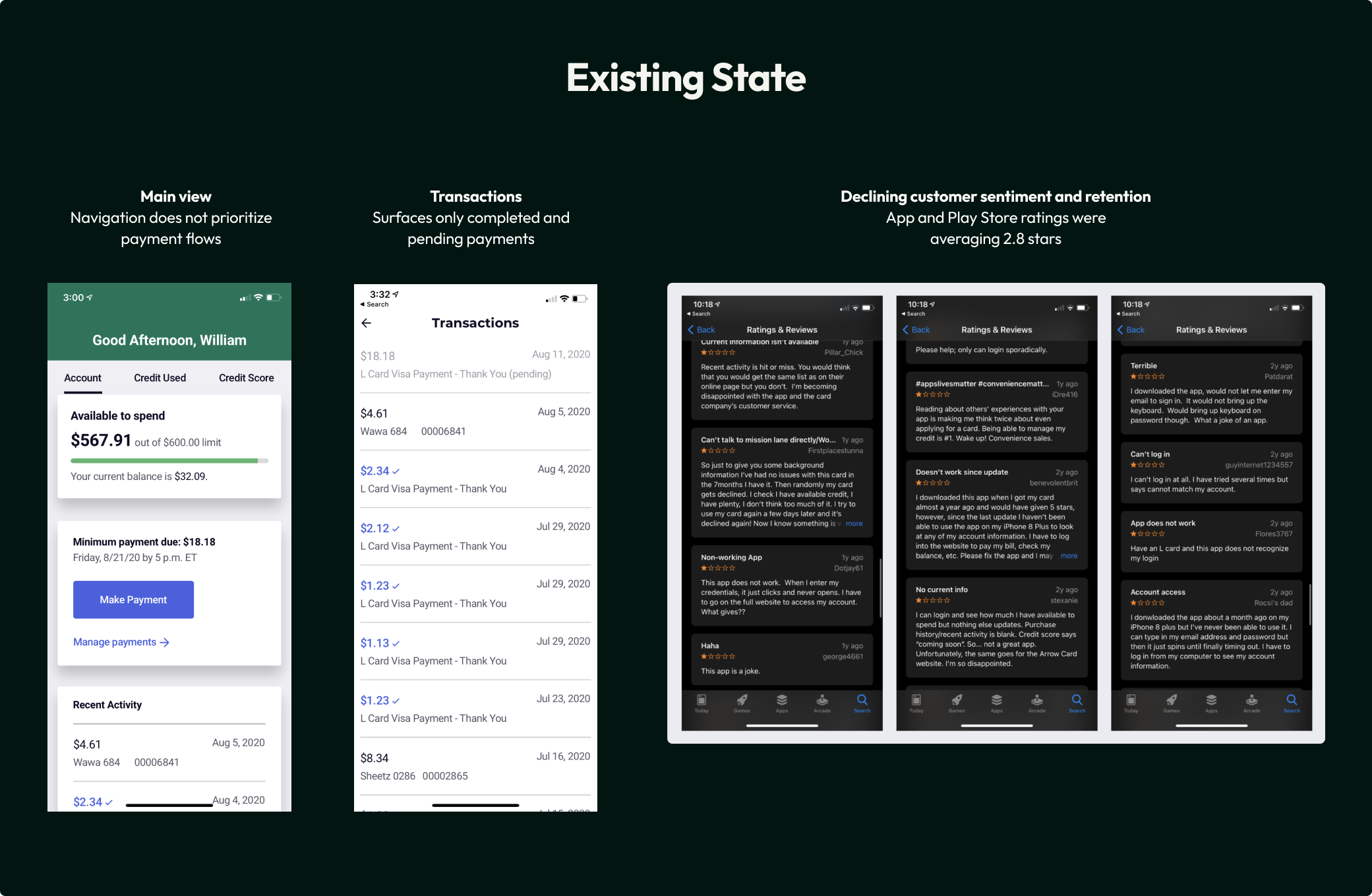 Mission Lane existing mobile app state showing minimal payment interface