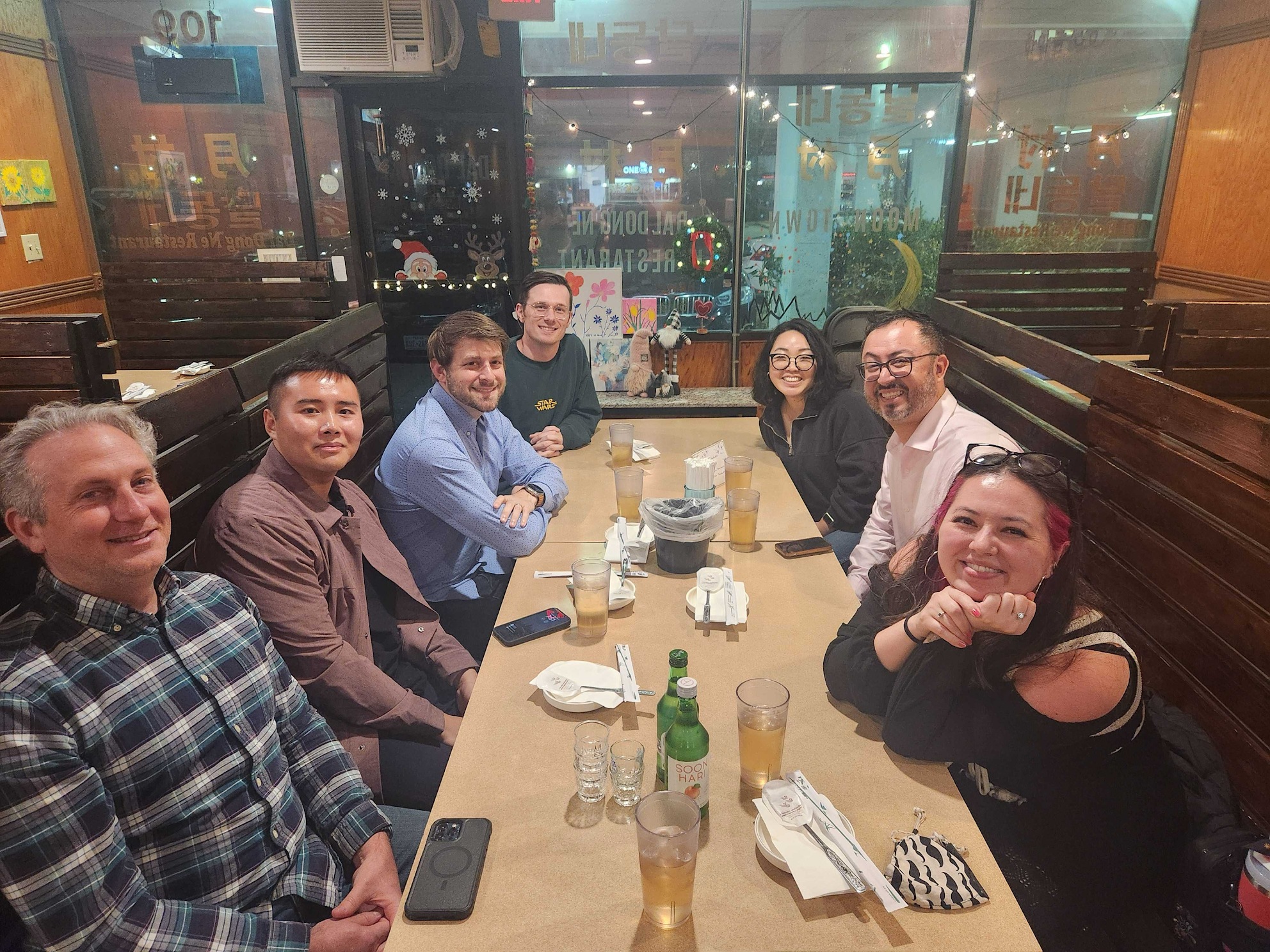 Team dinner at a restaurant with colleagues